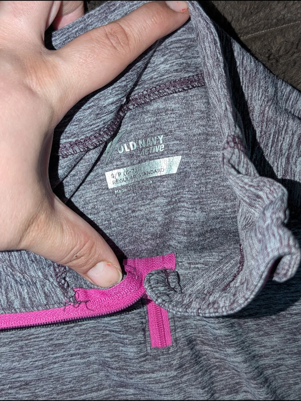 Old Navy Girls Heather Gray Long Sleeve Pullover with Pink Zip